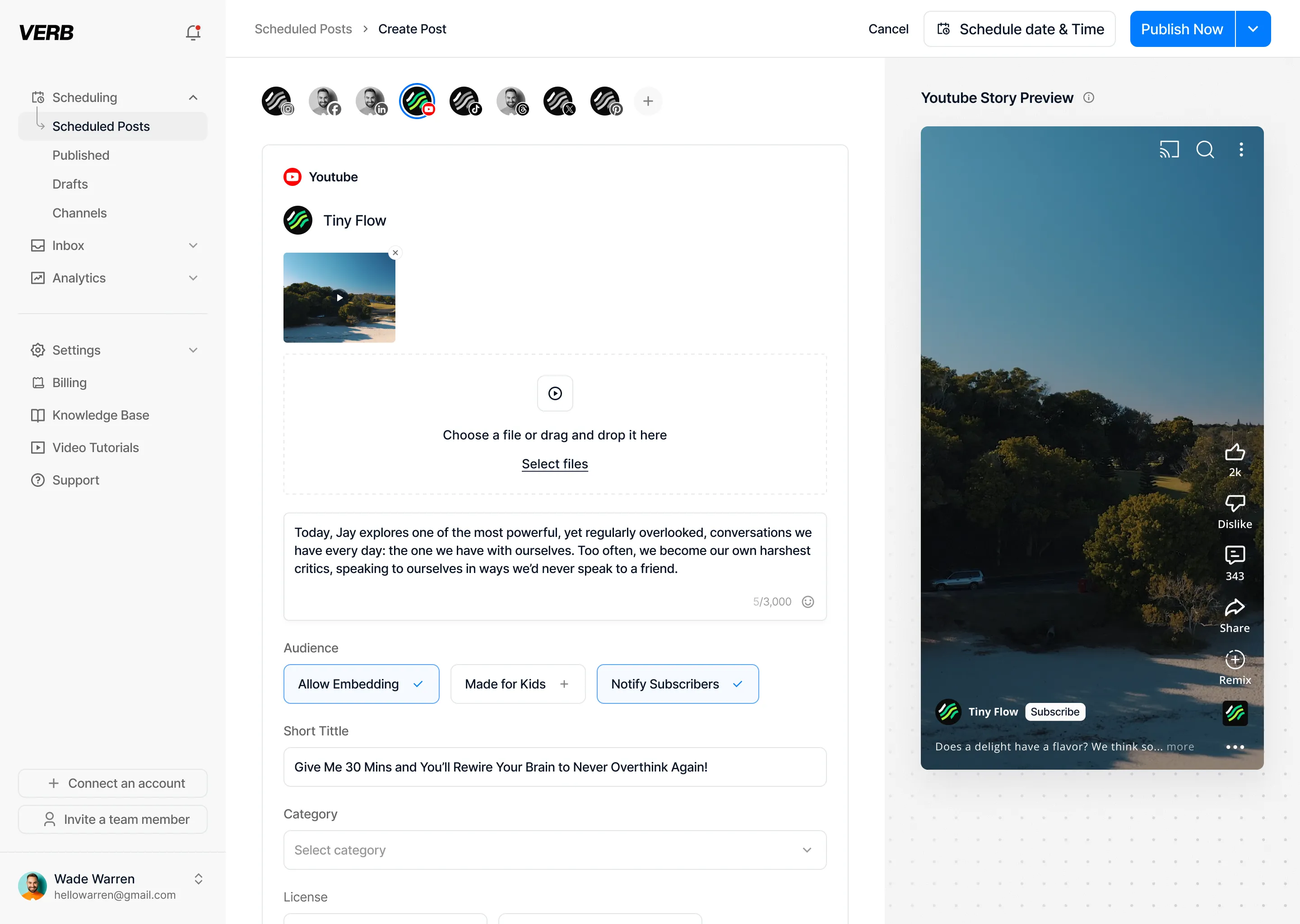 YouTube upload calendar & composer